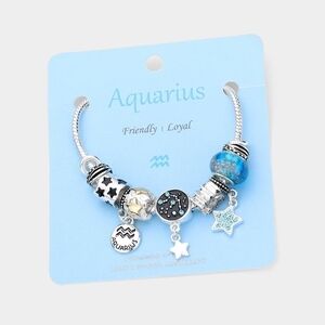 NEW Aquarius Blue Zodiac Snake Chain Charm Beads Bracelet